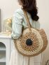 Colorblock Straw Bag Large Capacity Double Handle For Vacation Circle Bag