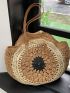 Colorblock Straw Bag Large Capacity Double Handle For Vacation Circle Bag