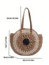 Colorblock Straw Bag Large Capacity Double Handle For Vacation Circle Bag