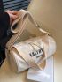 Letter Print Bucket Bag Beige Fashionable Adjustable Strap