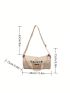 Letter Print Bucket Bag Beige Fashionable Adjustable Strap