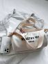 Letter Print Bucket Bag Beige Fashionable Adjustable Strap