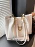 White Shoulder Tote Bag Metal Decor For Work