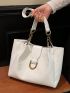 White Shoulder Tote Bag Metal Decor For Work