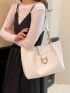 White Shoulder Tote Bag Metal Decor For Work