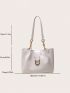 White Shoulder Tote Bag Metal Decor For Work