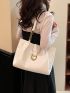 White Shoulder Tote Bag Metal Decor For Work