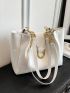 White Shoulder Tote Bag Metal Decor For Work