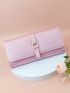 Litchi Embossed Flap Long Wallet Metal Decor Pink