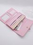 Litchi Embossed Flap Long Wallet Metal Decor Pink