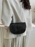 Mini Flap Saddle Bag Embossed Detail Button Decor Chain Black