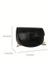 Mini Flap Saddle Bag Embossed Detail Button Decor Chain Black