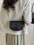 Mini Flap Saddle Bag Embossed Detail Button Decor Chain Black