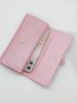 Litchi Embossed Flap Long Wallet Metal Decor Pink