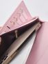 Litchi Embossed Flap Long Wallet Metal Decor Pink