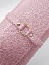 Litchi Embossed Flap Long Wallet Metal Decor Pink