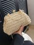 Small Straw Bag Paper Kiss Lock Chain Strap