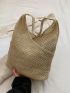 Medium Straw Bag Contrast Binding For Vacation