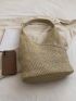 Medium Straw Bag Contrast Binding For Vacation