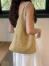 Medium Straw Bag Contrast Binding For Vacation