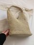 Medium Straw Bag Contrast Binding For Vacation