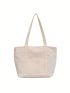 Women Tote Bag Aesthetic Solid Color Students Casual Handbag Shoulder Bag Large Capacity Oxford