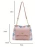 Argyle Pattern Shoulder Tote Bag Twist Lock PU