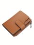 Zipper Small Wallet Letter Detail Trifold PU