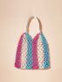 Large Capacity Straw Bag Colorblock Double Handle Hollow Out Design