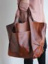 Large Capacity Tote Bag, Retro Style Handbag With Front Pocket For Work & Travel, Large Capacity Tote Bag For Work And Travel