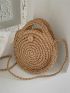 Small Straw Bag Solid Color Double Handle Vacation Style