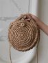 Small Straw Bag Solid Color Double Handle Vacation Style