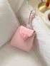 Mini Square Bag Heart Decor Pink Flap PU