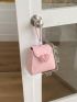 Mini Square Bag Heart Decor Pink Flap PU