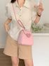 Mini Square Bag Heart Decor Pink Flap PU