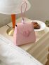 Mini Square Bag Heart Decor Pink Flap PU