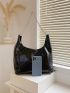 Black Shoulder Tote Bag Double Handle Chain Snap Button PU