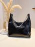 Black Shoulder Tote Bag Double Handle Chain Snap Button PU