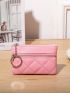 Pink Coin Purse Quilted Detail Zipper PU