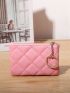 Pink Coin Purse Quilted Detail Zipper PU