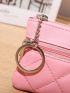 Pink Coin Purse Quilted Detail Zipper PU