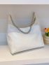 Minimalist Shoulder Tote Bag Small Double Handle White