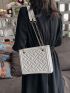 Geometric Embossed Square Bag Chain Strap Black