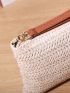 Minimalist Straw Bag Zipper Beige Vacation With Wristlet, Clear Bag