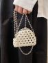 Faux Pearl Beaded Satchel Bag Mini Kiss Lock