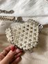 Faux Pearl Beaded Satchel Bag Mini Kiss Lock