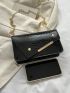 Snakeskin Embossed Square Bag Small Flap Black Elegant