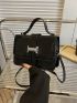 Snakeskin Embossed Square Bag Flap Black Mini