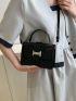 Snakeskin Embossed Square Bag Flap Black Mini