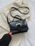 Snakeskin Embossed Square Bag Flap Black Mini